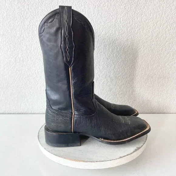 Rod Patrick Mens Cowboy Boots 7.5EE Black Smooth Ostrich Western Square Toe